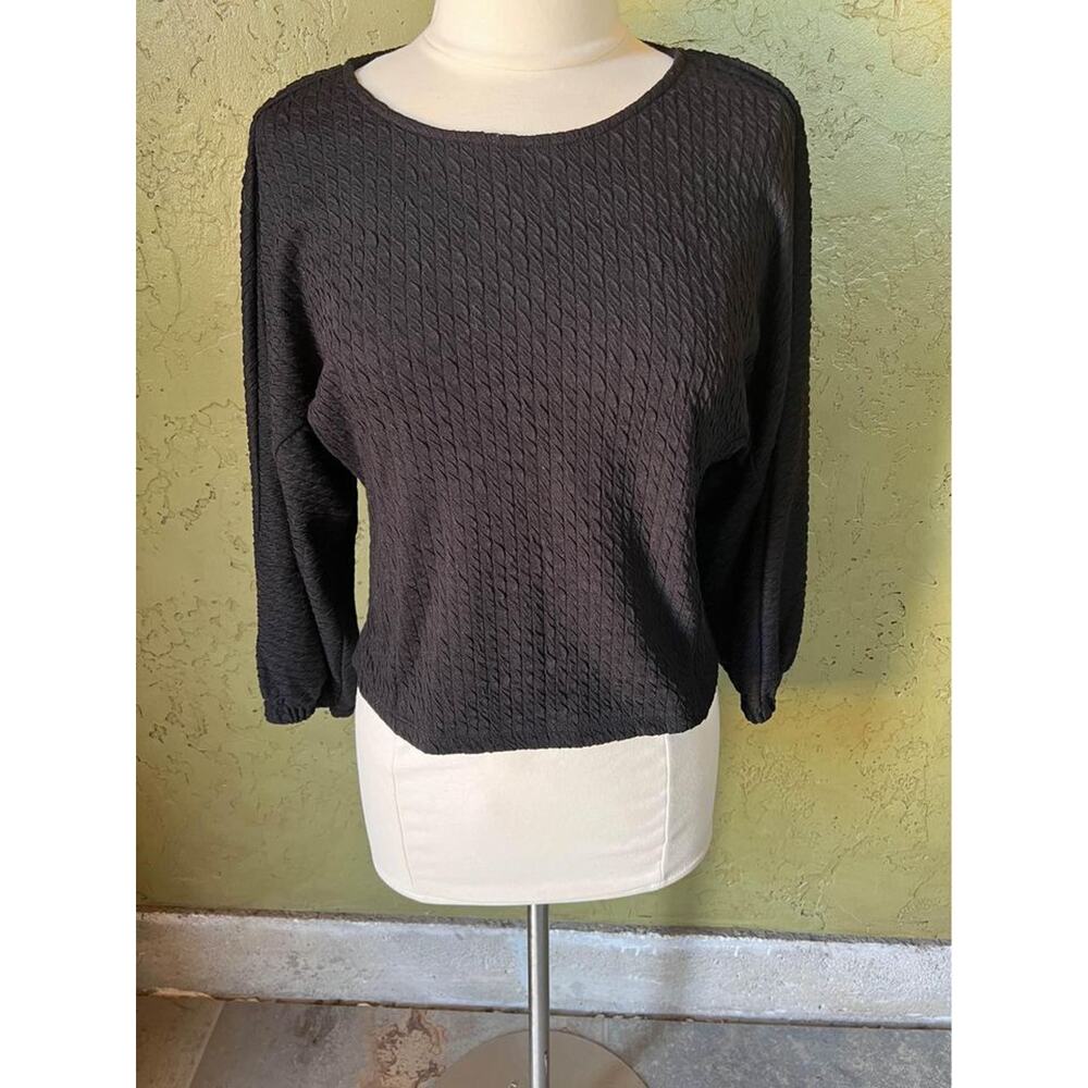 Anthropologie Black Textured Minimalist Blouse Chic Long Sleeve Top XS NWT